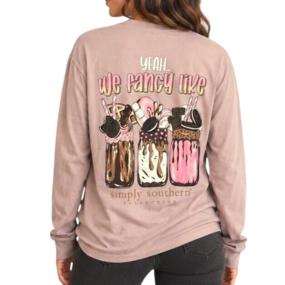 Simply Southern Long Sleeve T-Shirt Women M Medium Mauve Milkshake Graphic